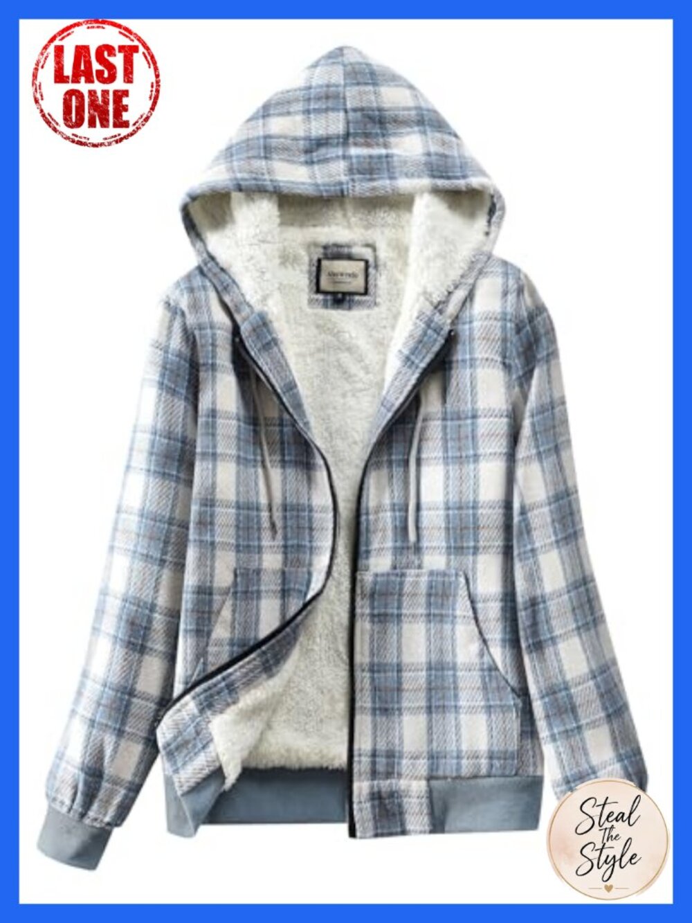 Women's Plaid Flannel Sherpa Lined Zip Hoodie Jacket